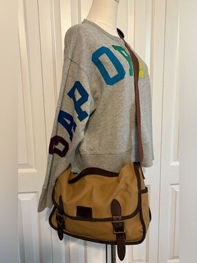 WOOLRICH Unisex Tan Canvas Messenger Bag with Brown Trim, Made in USA